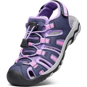 DREAM PAIRS Boys Girls Summer Outdoor Athletic Sport Sandals Walking Hiking Hook and Loop Adjustable Multicolor for Toddler/Little/Big Kids (Purple/Light/Grey), Size 11 US