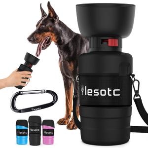 lesotc Dog Water Bottle, Portable Water Dispenser with Water Bowl, Leak Proof Pet Travel Squeeze Bottle, Puppy Essentials Dog Stuff Accessories for Outdoor Walking, Hiking, Camping Doggie Gift (28 Ounces, 3rd Gen 3NEW Upgraded Black)