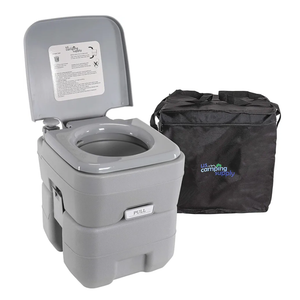 U.S. Camping Supply Portable Toilet with Carry Bag, 5.3 Gallon Waste Tank - Compact Indoor Outdoor Dual Outlet Commode - Travel, Camping, RV, Boating, Fishing - Traveling Bathroom, Water Flush Pump