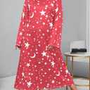 WDIRARA Women's Plus Size Long Sleeve Star Print Loose Nightgown Sleepshirt Loungewear (Red)