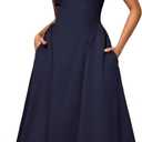 Bridesmay Women's Elegant Crew Neck Swing A Line Wedding Guest Dress Sleeveless Formal Midi Dress with Pockets 2026 (Medium)