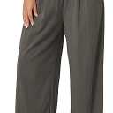 ODODOS Women's Wide Leg Pants with Pockets Crinkle Comfy High Waist Pull-On Lounge Casual Pants L
