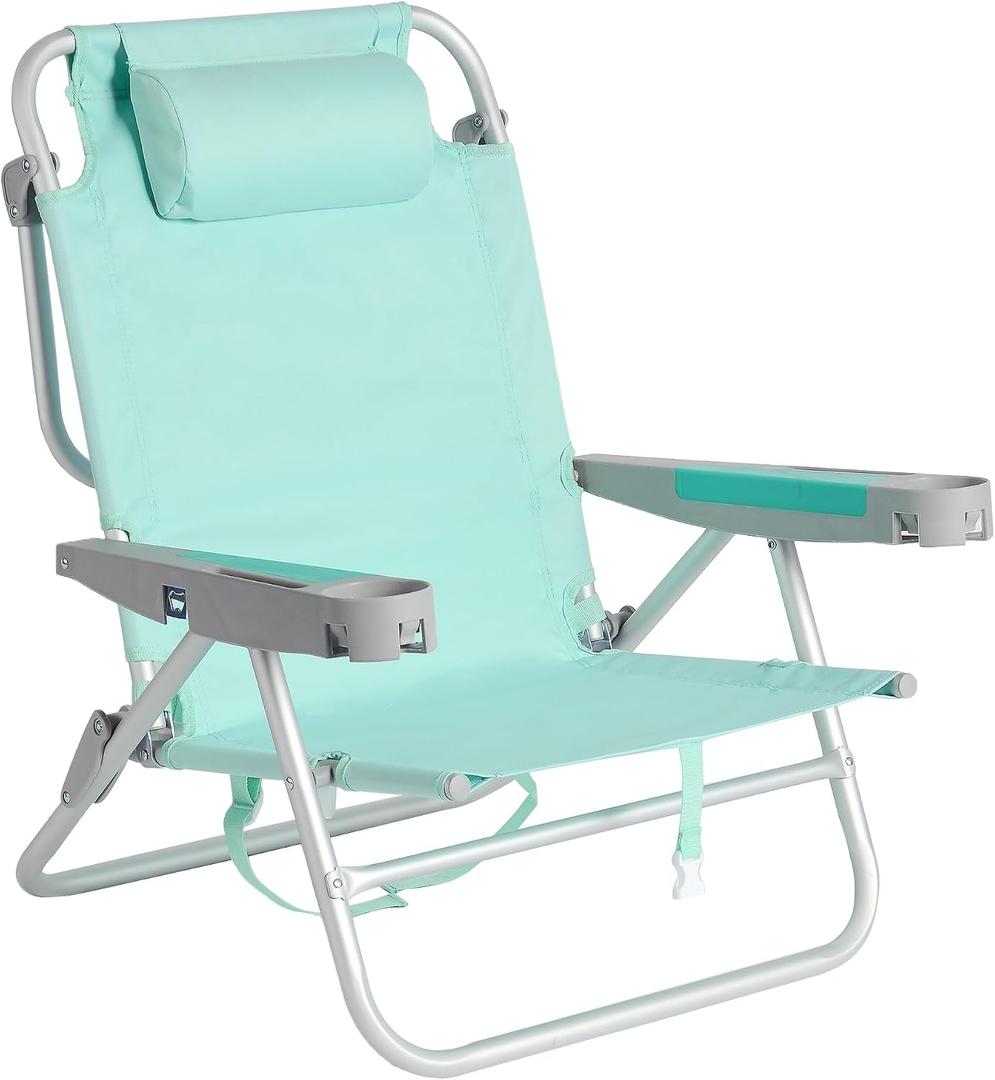 SUNNYFEEL Extra Wide Low Beach Chair 5 Position Lay Flat 500 LBS Heavy Duty, XL Oversized Portable Folding Camping Chairs with Cup Holder for Outdoor/Trip, Lightweight Backpack Beach Chair for Adults