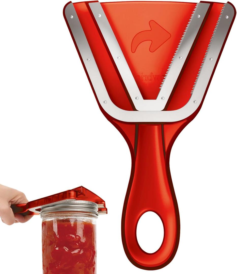 Jar Opener for Weak Hands & Seniors with Arthritis, Easy Twist-Off Lid & Bottle Opener, Ergonomic Handle with Stainless Steel Teeth, Practical Kitchen Gift for Elderly, Women & Men (0.25.3 in, Red)