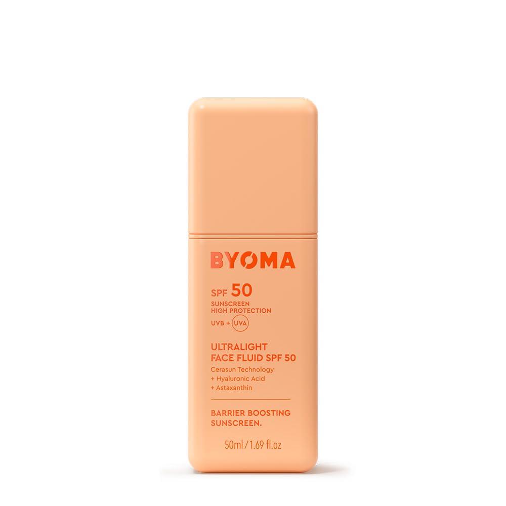 BYOMA SPF 50 Face Fluid - Ultra-Lightweight Facial Sunscreen for All Skin Tones - Luminous Glow, No White Cast - SPF Moisturizer Strengthens Skin Barrier - 1.69 fl.oz