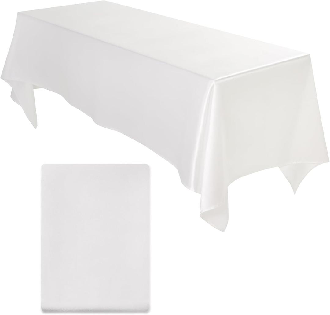 White Satin Tablecloth Table Cover Table Cloth Rectangle 102'' L x 58'' W Smooth Decoration Satin Cloths Valentine Mother Gift for 3-6FT Tables,Festive Wedding Party Banquet
