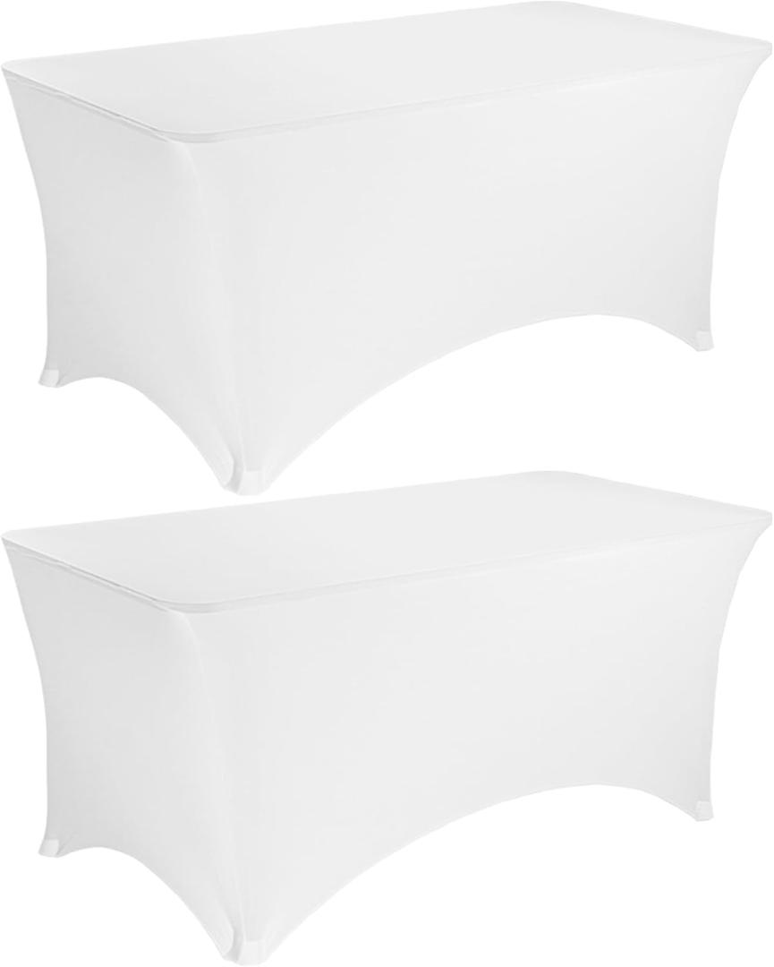 2 Pack 6FT Spandex Table Covers Washable Wrinkle Resistant Stretch Fitted Rectangle Tablecloth for Folding Table Wedding Party Birthday Banquet Bar EventsWhite