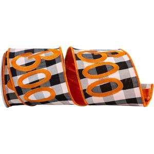 Reliant Ribbon 93974W-982-10D Boo Embroidered Buffalo Dupioni Check Wired Edge Ribbon, 4 Inch X 5 Yards, White/Black