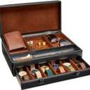 Juvale Mens Jewelry Box Organizer and Holder - Black Watch Box with Leather Valet Tray for Home Improvement - 12.6 x 9 x 4 In - Mens Jewelry Organizer