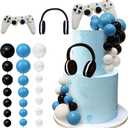 26 PCS Video Game Themes Cake Toppers Headset Cake Decoration Ball Cake Decoration Game Controller Cake Decoration for Game Theme Birthday Party Cake Decoration (White)