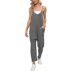 DEEP SELF Women's Loose Casual V Neck Sleeveless Jumpsuits Adjustable Spaghetti Straps Harem Long Pants Overalls With Pockets 2XL