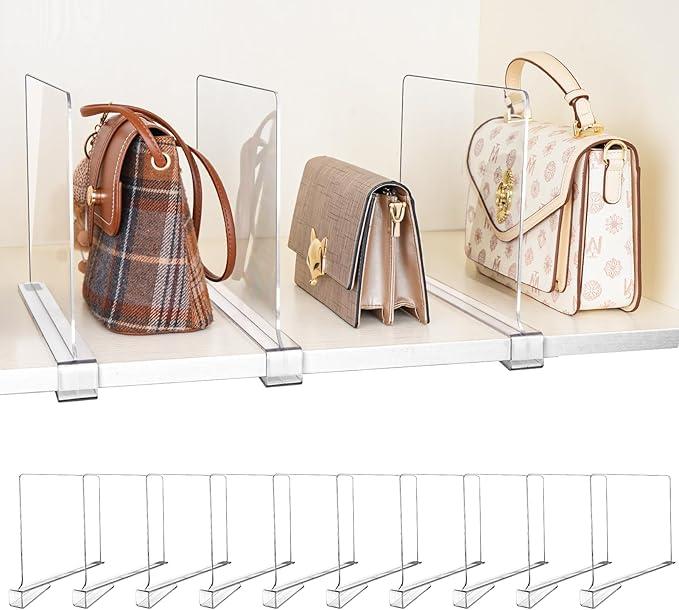 10 Pack Shelf Dividers, Adjustable Shelf Dividers for Closet Organization with NonSlip Design, Clear Acrylic Shelf Dividers for Clothes, Handbags, Purses, Towels, Bookshelf in Home Organization