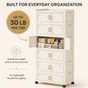 6-Tier Foldable Storage Cabinet with Doors and Locking Wheels
Tall white PP cabinet, 30 lb per tier; magnetic double doors, raised top tray, snap-fit tiers, and 360° locking wheels