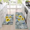 Likiyol Sunflower Kitchen Rugs Sets of 2 Kitchen Mats for Floor Anti Fatigue Mats for Kitchen Floor, Spring Kitchen Rugs Non Slip was Washable, Floral Standing Floor Mats, 18''x30''+18''x48'' (Gray)