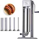 VEVOR Manual Sausage Stuffer, 7 L / 15 LBS Vertical Sausage Machine, Dual-Speed Meat Stuffer, Made of Food-Grade 304 Stainless Steel, Includes 5 Stuffing Tubes, for Home Kitchen Restaurant Commercial