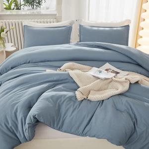 Litanika Full Size Comforter Sets Grayish Blue, 3 Pieces Lightweight Solid Bedding Comforter Set, All Season Fluffy Bed Set (79x90In Comforter & 2 Pillowcases)
