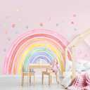 77" x 47" Large Rainbow Wall Decals Stickers for Girls Nursery Peel and Stick Watercolor Rainbow Hearts Stars Vinyl Wall Mural Art for Kids Toddlers Bedroom Playroom Classroom