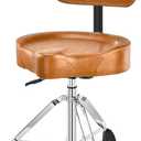 Pro Drum Stool with Backrest, Heavy Duty Hydraulic Drum Throne, Ergonomic Memory Foam Drum Seat, Adjustable Drum Chair Anti-Slip Base, Drum Saddle Bench for Drummers Musicians (Brown)