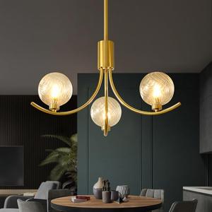 WGLICXA 3-Head Gold Modern Chandelier with 3 Clear Glass Globe Bulbs, Globe Chandelier, Elegant Lamps with Gold Accents, Ceiling Light for Living Room Kitchen Island Bedroom Entryway