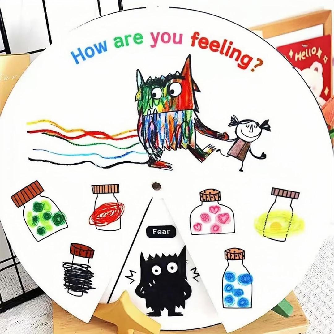 Felt Color Monster Emotion Wheel  Montessori Social-Emotional Learning Toy for Kids  Interactive Parent-Child Communication Tool & Classroom Emotional Education Game
