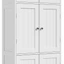 ChooChoo Tall Bathroom Storage Cabinet with 6 Doors, Freestanding Floor Cabinet with Adjustable Shelves, White Pantry Cabinet for Bathroom, Kitchen, Laundry Room