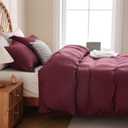 JSD Burgundy Duvet Cover Set Queen Size, 3 Piece Duvet Cover with Pillow Shams, Soft Brushed Microfiber Zipper Closure, Comforter Not Included