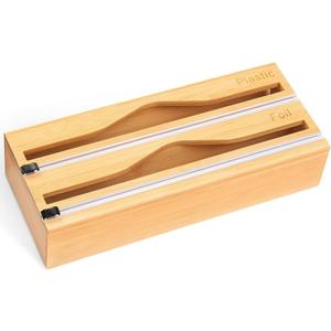 2 in 1 Wrap Slide Cutter Smooth Cutting Bamboo Food Wrap Case Wrap Cutter Wrap Holder Cooking Sheet Kitchen Aluminum Foil Case Slide Cutter