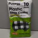Pureegg Plastic Table Cloth Disposable 10 Pack, 84'' Round Table Cloths, Party, Picnic, Decorative Gingham Tablecloths, Round, Black and White Checkered Cover, Leakproof & Sturdy, Black Plaid