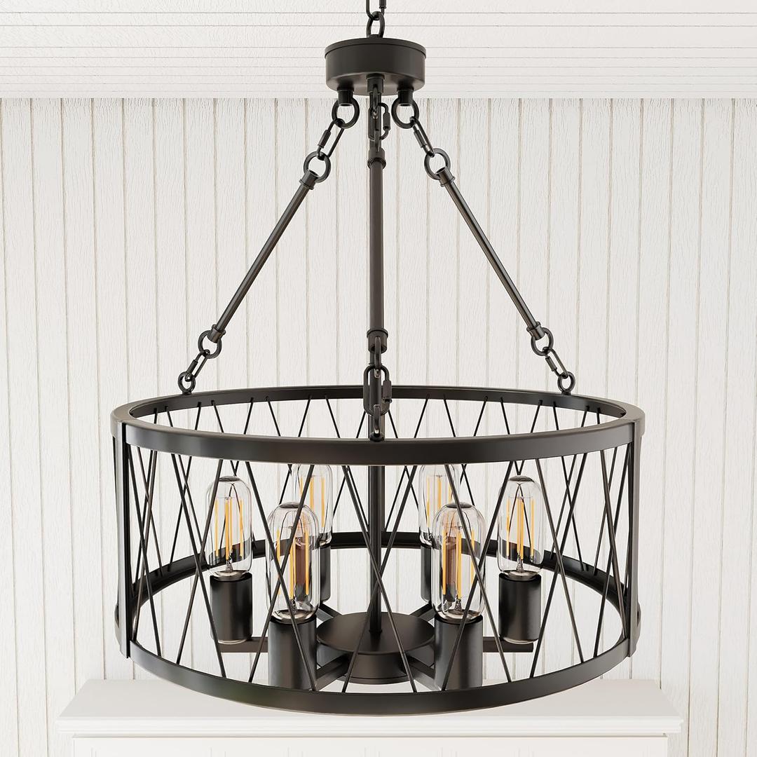 20" Farmhouse Black Chandelier,5-Light 72" Height Adjustable Dining Room Light fixtures Over Table,Rustic Chandeliers for Dining Room Bedroom Foyer Living Room Kitchen