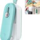 ODSD 2 in 1 Mini Bag Sealer - Heat Seal and Cutter with Lanyard, Portable Handheld Chip Bag Sealer for Snacks, Candies, Plastic Food Storage (Batteries Included) (Green/White)