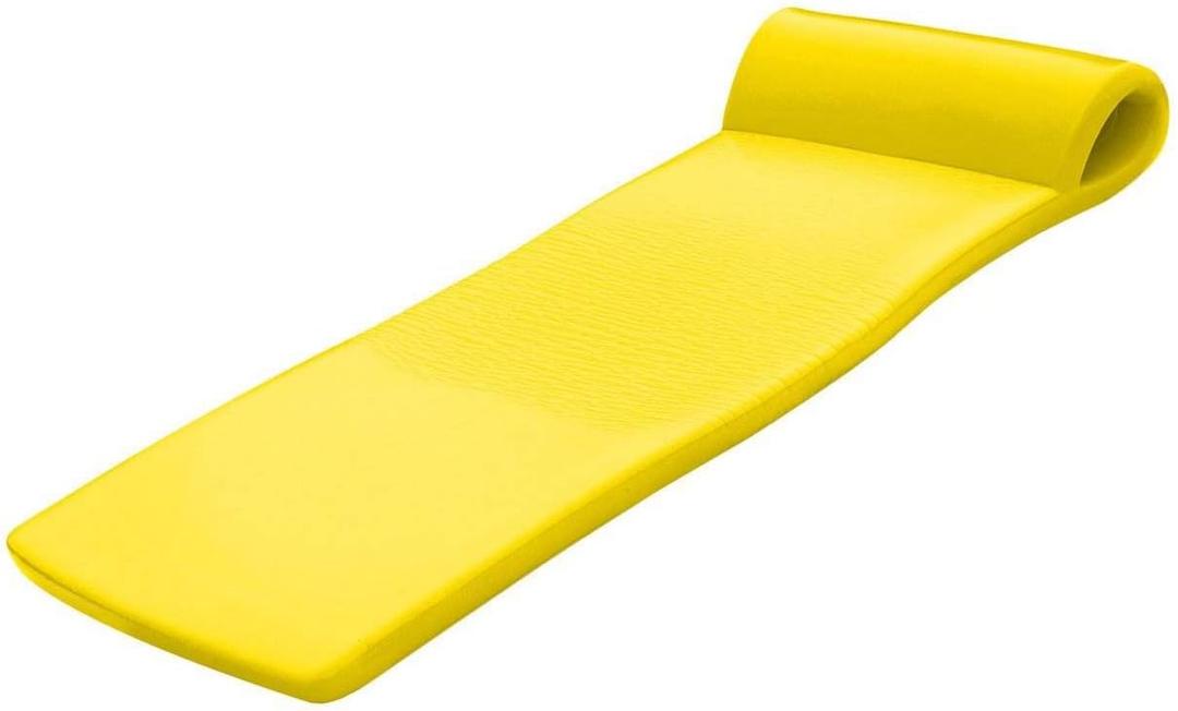 TRC Recreation Sunsation Vinyl Coated Foam Swimming Pool Float Mat Adult Lounger with Built-in Roll Pillow (Yellow)