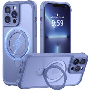 MOCCA Design for iPhone 13 Pro Case with Magnetic Invisible Stand [Full Camera Protection] [Compatible with Magsafe] Military Drop Shockproof Translucent Matte Phone Case Cover 6.1",Lavender Grey