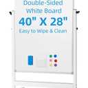 VOWNER Rolling Whiteboard, 40 x 28 Double Sided WhiteBoard on Wheels, Height Adjustable Dry Erase Board with Stand, Magnetic Mobile White Board for Office, Home, Classroom, White