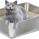 Stainless Steel Litter Box -6in High Side,Metal Litter Box for Cat/Kitty/Rabbits 17" L x 13.8" W x 6" HStainless Steel Cat LitterBox-Metal PanToilet,No Smell, Non Stick, Easy Clean