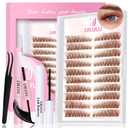 Brown Lash Clusters Kit Natural Lashes Extensions Wispy Eyelash Cluster 160pcs D Curl Left&Right with Bond & Seal, Glue Remover, Tweezers(U16 Lash Kits)