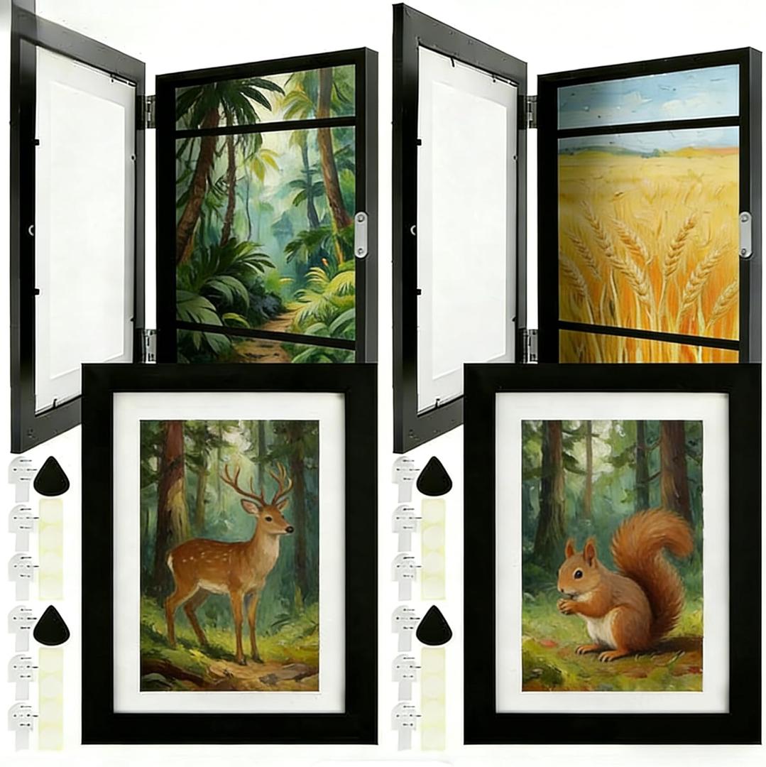 4Pcs Kids Art Frame Changeable 8.5x11 Letter Size Display with Mat Kids Artwork Frame Front Opening Artwork Frames for Kids Art Decorative Art Frames for Kids Art Holds 50-100 Works of Art for Hanging Black