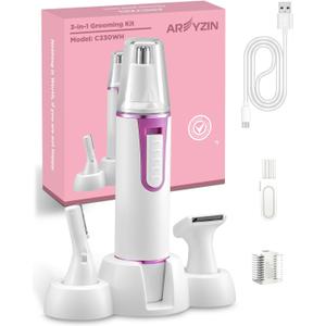 AREYZIN Nose Hair Trimmer for Women Rechargeable Eyebrow & Facial Hair Trimmer for Men, Professional Painless Nose Trimmer with IPX7 Waterproof, Dual Edge Blades for Easy Cleaning (White+pink)