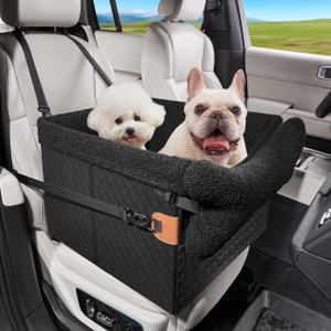 TKYZ Dog Car Seats for Small Medium Dogs,PU Leather Car Seat Boosters,Foldable Puppy Cat Carseats (Black, Medium Dog)
