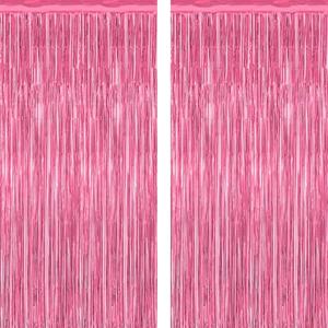 2 Pack Pink Party Decorations, 3.28 FT x 7.05 FT Pink Backdrop, Metallic Tinsel Backdrop Fringe Curtains Backdrop Curtains, Photo Backdrop Party Supplies Birthday Party Decorations