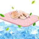 NWK Pet Cooling Mat Ice Silk Mat for Dogs & Cats Portable & Washable Pet Cooling Blanket, Car Seats, Beds for Summer (Small (20'' x 16'' x 0.3''), Pink Cat)