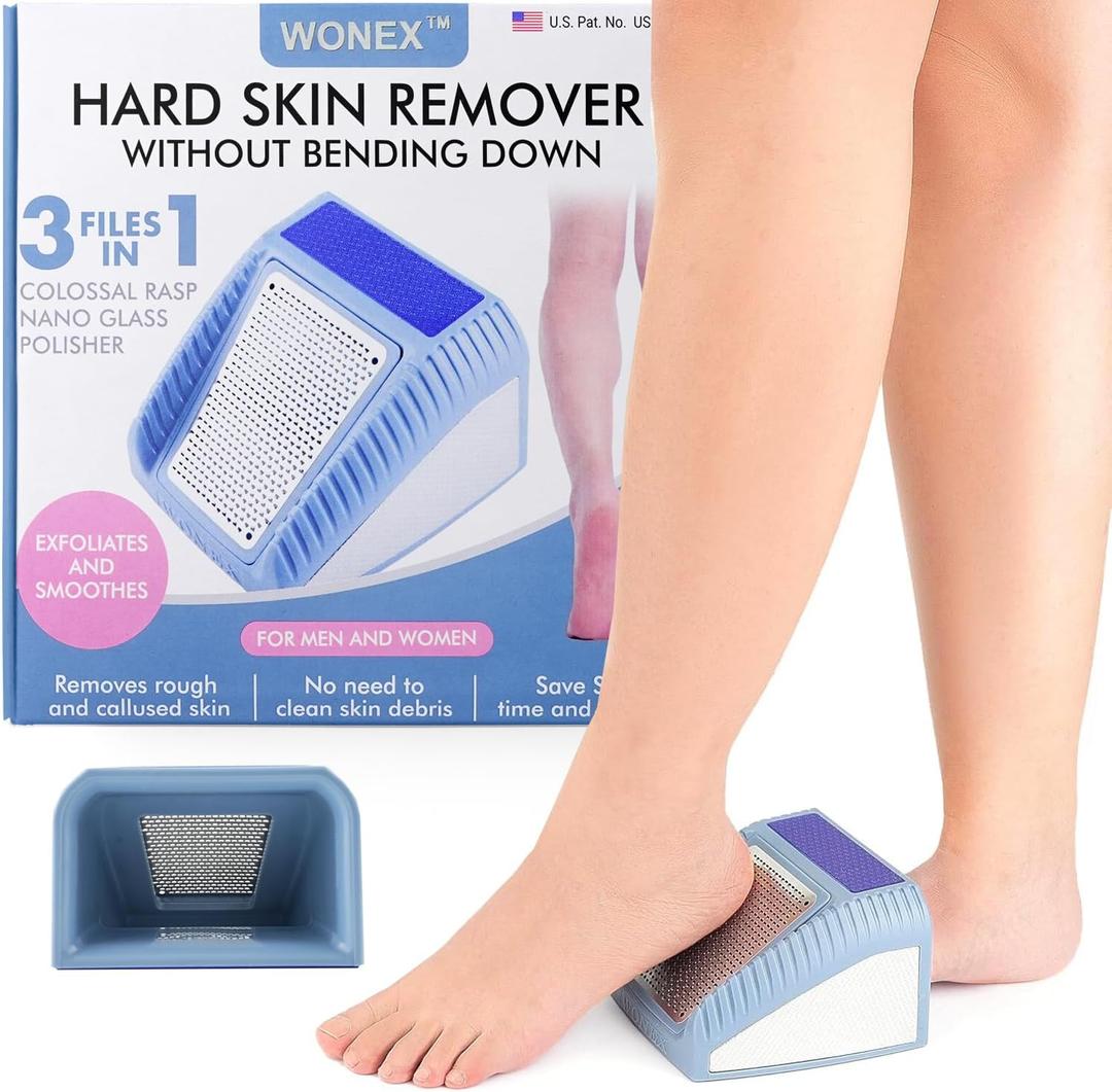 Wonex U.S. Patented 3-in-1 Foot Scrubber  No-Bend Callus Remover, Nano Glass Buffer & Polisher for Smooth Feet  Ideal for Senior Aids, Pregnancy Must-Haves, Back & Knee Surgery Recovery Gift (Grey)