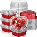 Hushee 36 Pcs 27oz Valentines Heart Shaped Aluminum Foil Cake Pan with Lids 7.4" Red Large Disposable Valentines Food Baking Pan Packing Tins Takeaway Containers for Valentine's Day Party Supplies