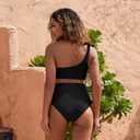 DEBELLY Maternity Swimsuit Cutout One Shoulder Bikini Set 2 Piece Bathing Suits with Adjustable Tie and High Waist Bottom (Black, L)