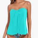 Tempt Me Two Piece Tankini Bathing Suits for Women Halter Bandeau Swim Top with Bottom Flyaway Tummy Control Swimsuit Color: Aqua Blue Floral, XL