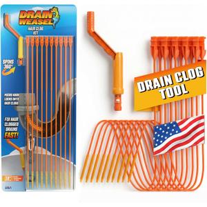 FlexiSnake Drain Weasel Sink Snake Hair Clog Remover Tool, Sink, Pipe, Bathroom, Bathtub Drain Cleaner, 18-inch Long, Flexible, Made in The USA, 10 Pack Wand Refills and Removable Handle