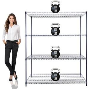 60"x24"x72" PRIME HEAVY DUTY Black 4-Tier Wire Shelving NSF 2400 LBS MAX Capacity Storage Rack for Commercial, School, Home, Garage, Warehouse, Industrial, and Hospital Uses (with Wheels)