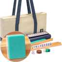 Yellow Mountain Imports American Mahjong Set, Harbor Mint with Beige and Blue Canvas Tote Bag - 4 All-in-One Racks with Pushers, Wright Patterson Scoring Coins, Dice, & Wind Indicator (Emerald)