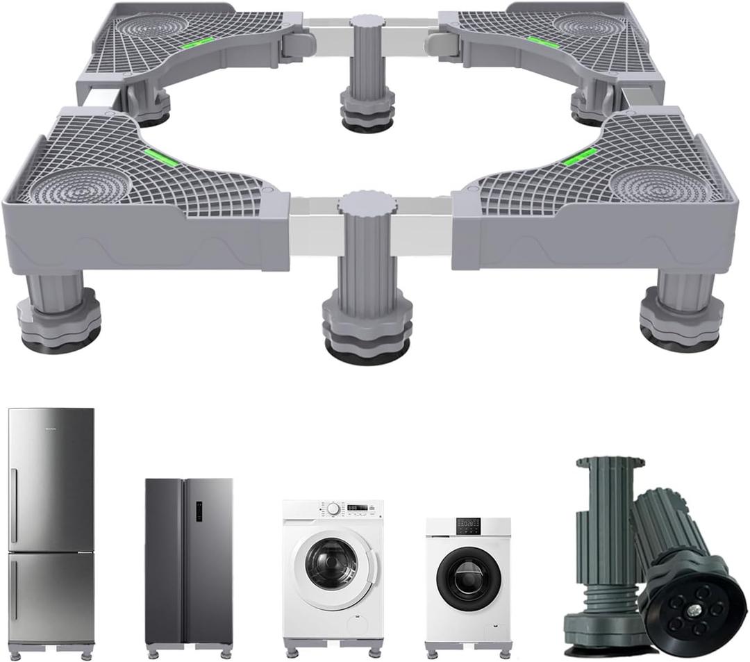 Mini Fridge Stand With 6 Strong Feet Universal Washer and Dryer Pedestals 16.5"-26.7" Adjustable Appliance for Fridge Stand,Washing Machine Stand, Dryer Stand, Laundry Pedestal (Gray)