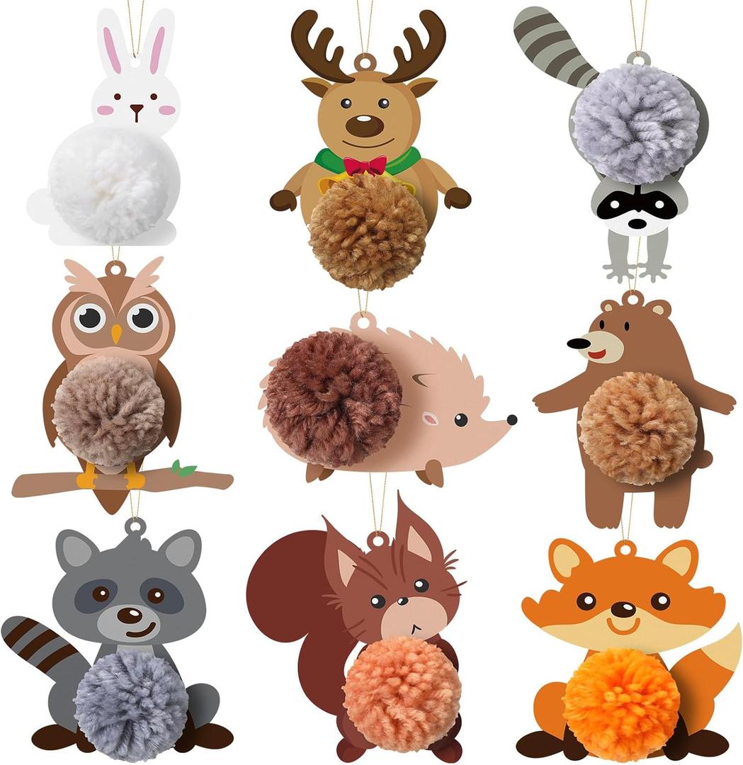 RattanView 18 Pcs Woodland Animals Ornaments Hanging Woodland Creatures Ornaments Wooden Faux Fur Decorations for Tree Decor Holiday Winter Home Office Desktop Indoor Outdoor Birthday Party Supplies