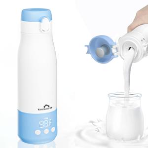KinderSense Portable Bottle Warmer for Travel - 12 Fl Oz Large Capacity 55W Power - Breastmilk, Water, Baby Formula- Fast Heating, Leakproof, LED Display + Preset Timer | 18W QC Charger (Blue)